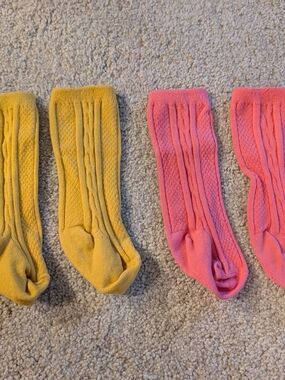 Little stocking co. Baby. Pair of Cable Knit Crew Sock/Leggin in Yellow and Pink